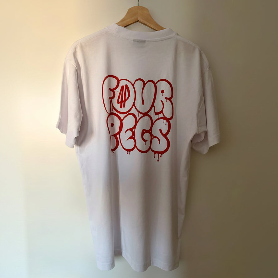 Fourpegsbmx Double Logo Graffiti T-Shirt White/Dark Red